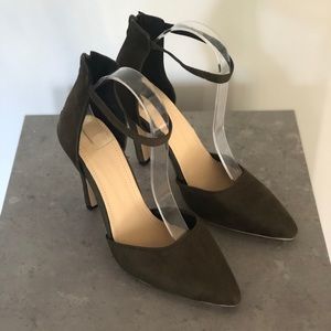 Olive Green Pointed-Toe Suede Heels